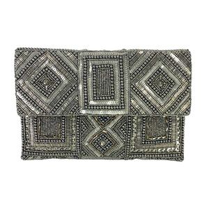 From St Xavier Mercury Beaded Clutch Evening Bag, Antique Silver
